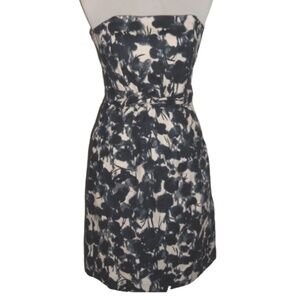 NWT Banana Republic navy ivory strapless floral textured dress side pockets 8 M